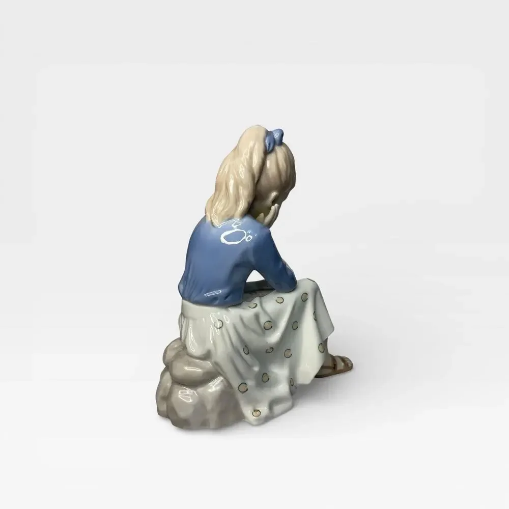 Andrea by Sadek Porcelain Figurine Girl Sitting Blue Top Polka Dot Skirt Japan